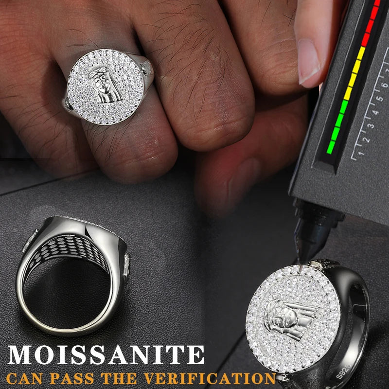 TUHE ユニセックス S925 シルバーリング アイスアウト バゲット VVS1 モアッサナイト クロスリング S925 シルバー メンズ ヒップホップジュエリー メンズアクセサリー