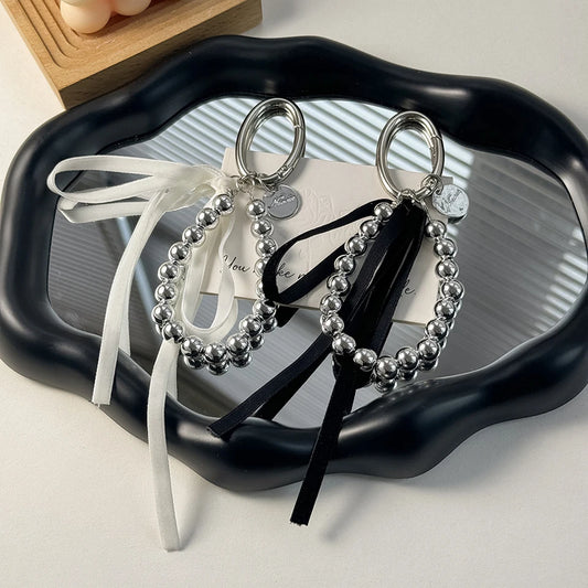 ZAKOL Elegant Pearls Ribbon Bowknot Bag Hanging Decoration Key Chain for Women Beads Key Rings Jewelry Girl Accessories