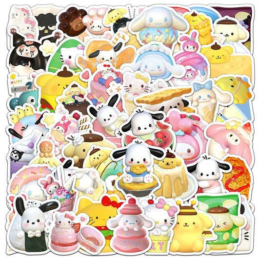 10/30/50pcs Cartoon Sanrio Food Stickers Cute Kuromi My Melody Sticker Water Bottle Fridge Phone Laptop Graffiti Decals Kids Toy
