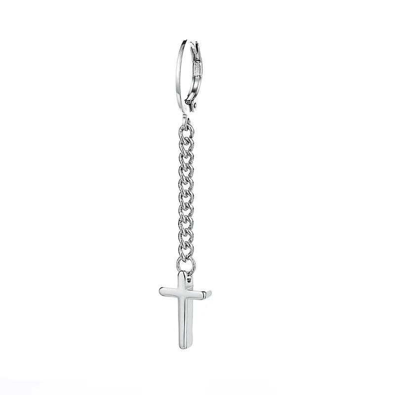 リアルマネー 925 スターリングシルバー ロングタッセル クロスライン フープピアス レディース ウェディングパーティーギフト ジュエリー