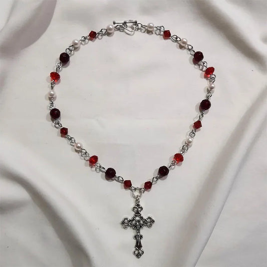見事な赤十字ネックレス ブラックゴシックステートメントロザリオスタイルグランジネックレスレディース2021ジュエリーy2k