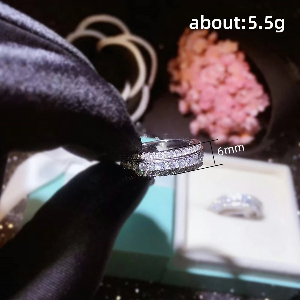 925スターリングシルバーリングインレイクリスタルジルコニウムラウンドリングストーンメンズ＆レディースラグジュアリーシンプルファッションギフトジュエリー