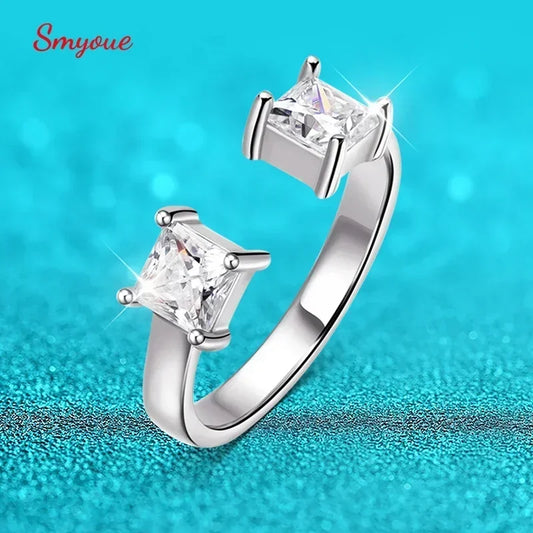 Smyoue 1CTTW 4.5mm Princess Cut Certified Moissanite Rings for Women Adjustable 100% 925 Sterling Silver Wedding Party Band Gift