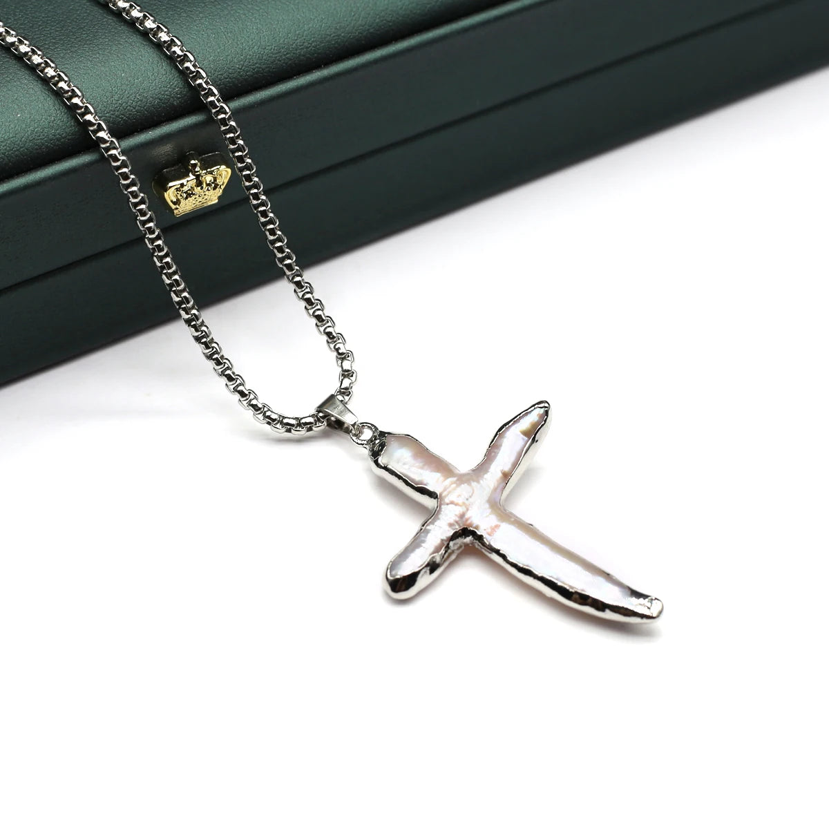 パールネックレス 天然淡水パール クロスシェイプネックレス レディース 女の子 誕生日 クリスマス ギフト チェーン 60cm