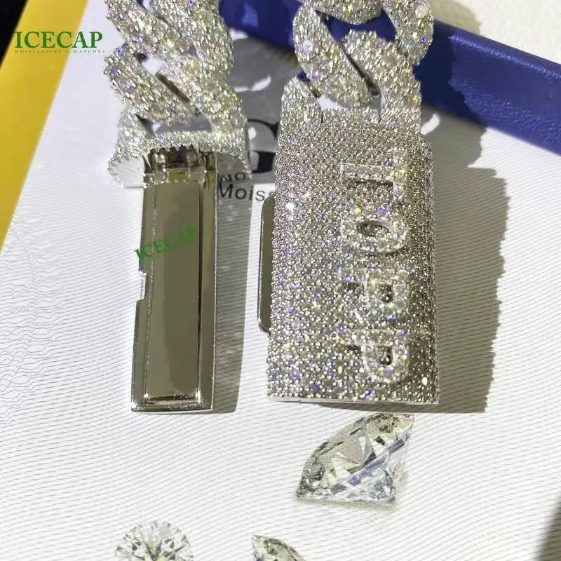 925スターリングシルバー 20mm アイスアウト キューバンリンクチェーン ヒップホップ メンズ アイスアウト キューバンリンクチェーン フルダイヤモンド モアッサナイト ネックレスチェーン