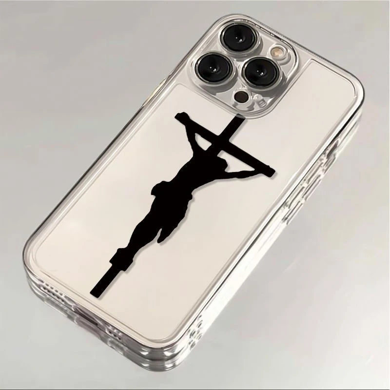 クリエイティブなイエス・キリストの十字架の電話ケース iPhone 16 15 14 13 12 11 Pro Max Plus XS XR X 7 8 Plus Mini 漫画透明ソフトカバー