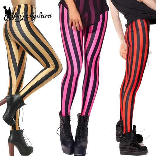 [You're My Secret] Fashion Women Sexy Leggings High Waist Elastic Stripe Print Trousers Casual Sports Leggings Hip-Lift Pants