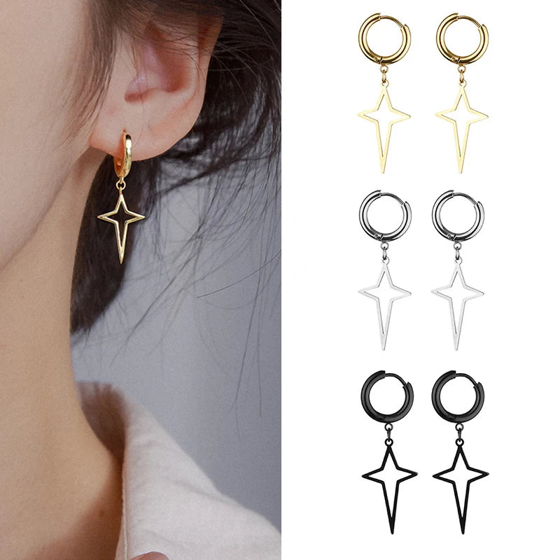 ゴシックステンレススチール中空クロスペンダントイヤークリップ/バックルイヤリング1組。レディース/メンズ用。トレンドのヒップホップパンクイヤリング。