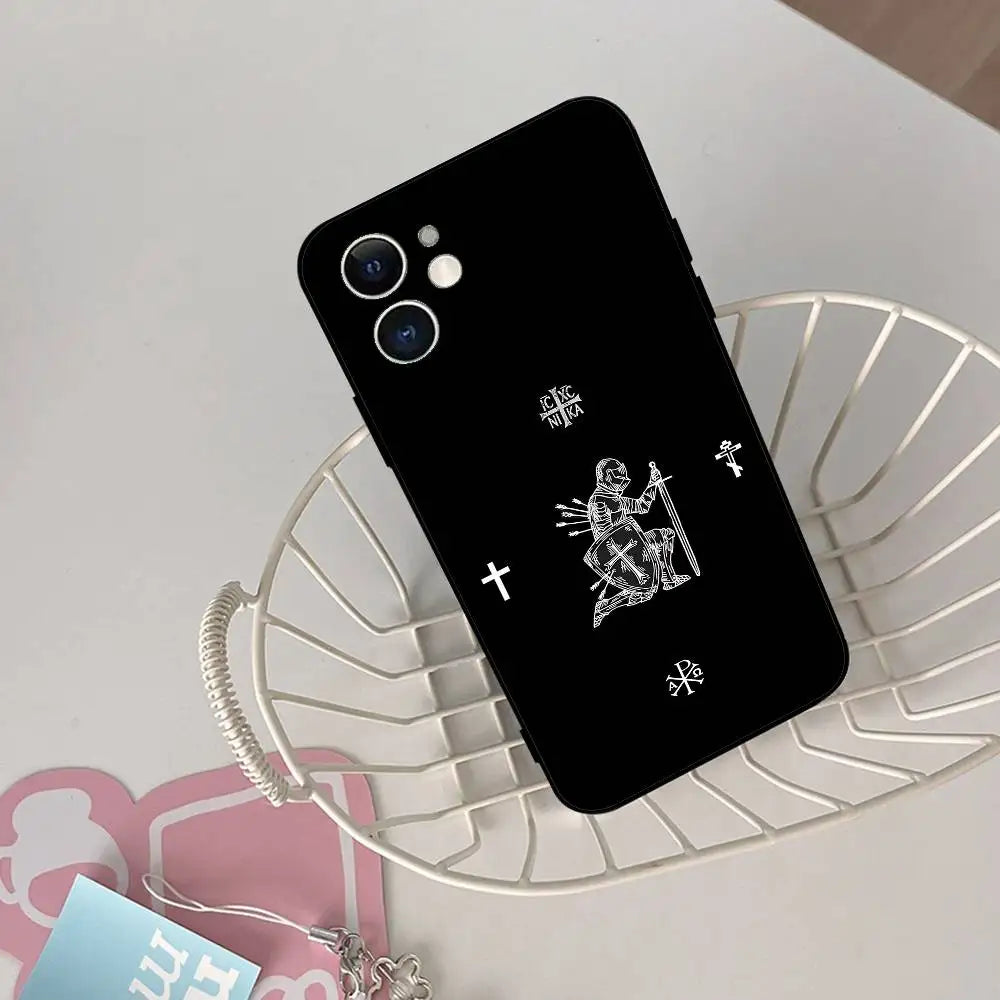 正教会の十字架アイコン教会電話ケース ブラック iPhone 17/16/15/13/14 Pro Max/ 11Plus/X/Xr/Xs Max 13mini用