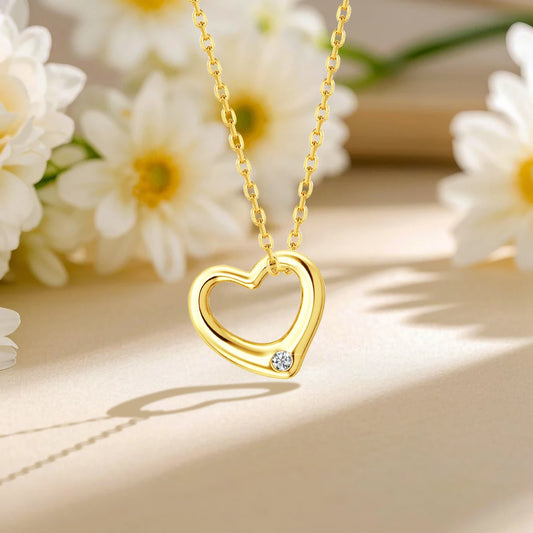 14k Gold Hollow Heart Love Necklace Pendant Real Yellow Gold AU585 Peach Heart Women's Boutique Jewelry Valentine's Day gift
