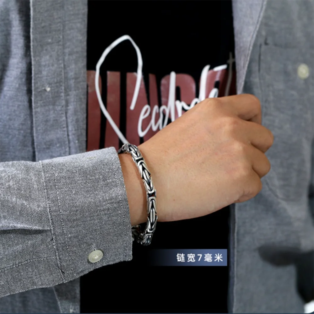 オリジナル 925 スターリングシルバー ブレスレット メンズ レディース オム ビザンチン リンク メンズブレスレット ファム ドゥ リュクス ジュエリー マネー