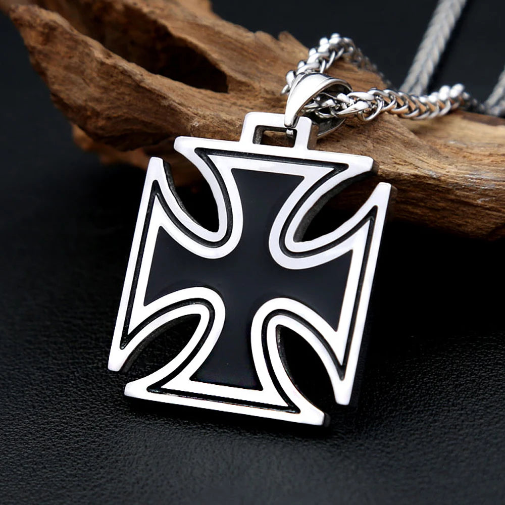 Vintage Classic Cross Pendant Necklace For Men Women Stainless Steel Hip Hop Knights Templar Iron Biker Jewelry Gifts Wholesale