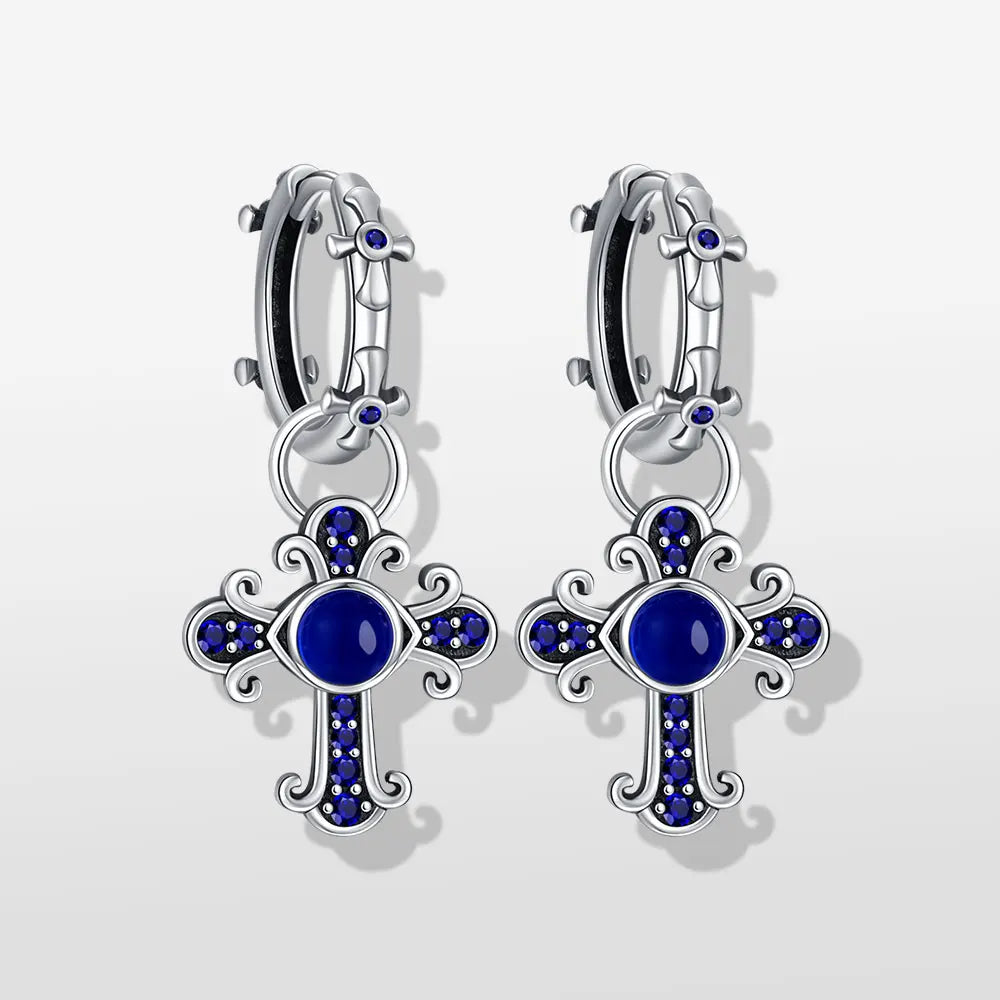 S925スターリングシルバーブルージルコンクロスイヤリングホットニューオリジナルジュエリーファッションクラシックイヤリングエレガントデイリーGfit女性用
