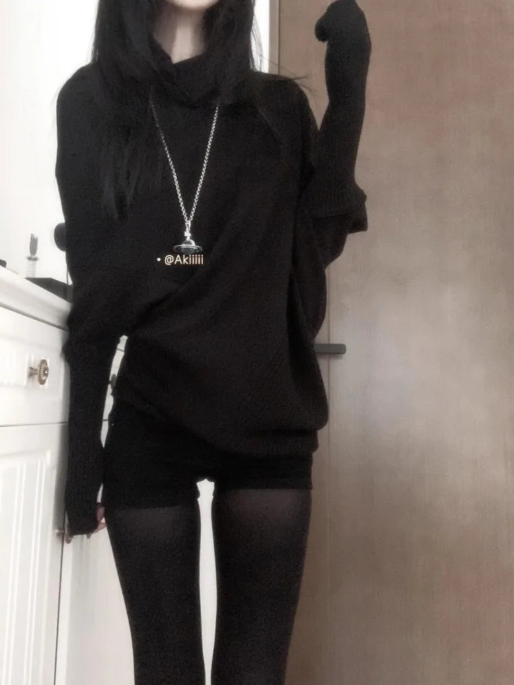 秋冬 レイジースタイル ニットシャツ トップス サブカルチャー ルーズニットTシャツ Y2K カジュアル アメリカンセーター レディース ジャンパー ニットウェア