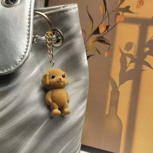 Forest Family Flocking Dog Keychain Cute Flocked Little Poodle Animals Keyring Bag Pendant Backpack Charms Accessories wholesale