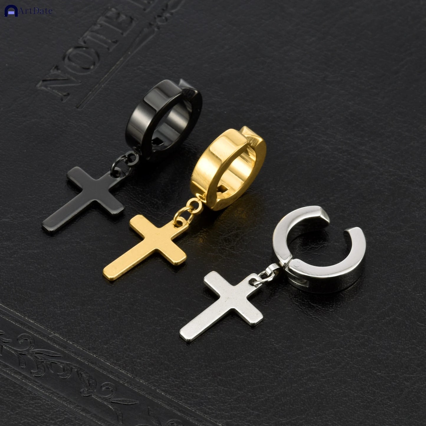 2個入り ステンレススチール メンズ クロス スター パンク ダングルイヤリング ゴシック レディース クロス イヤーフープイヤリング ハギーズ ペンダント ピアスジュエリー