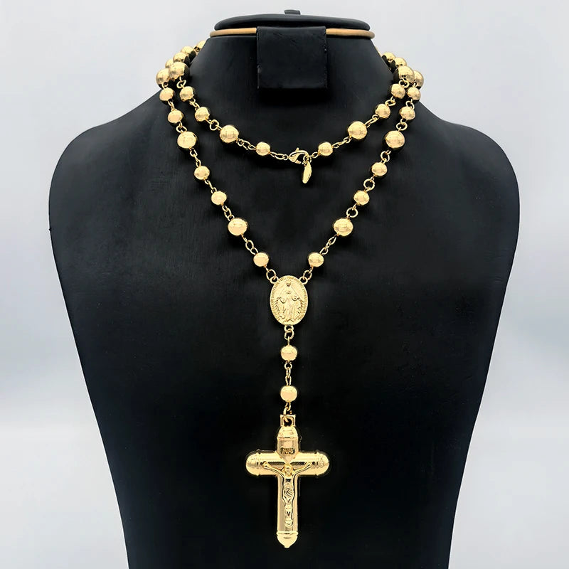 ロザリオネックレス クロスペンダント付き ロングリンクチェーン レディース メンズ 90cm 長さ セーターチェーン ヒップホップ ジュエリー アクセサリー パーティーギフト