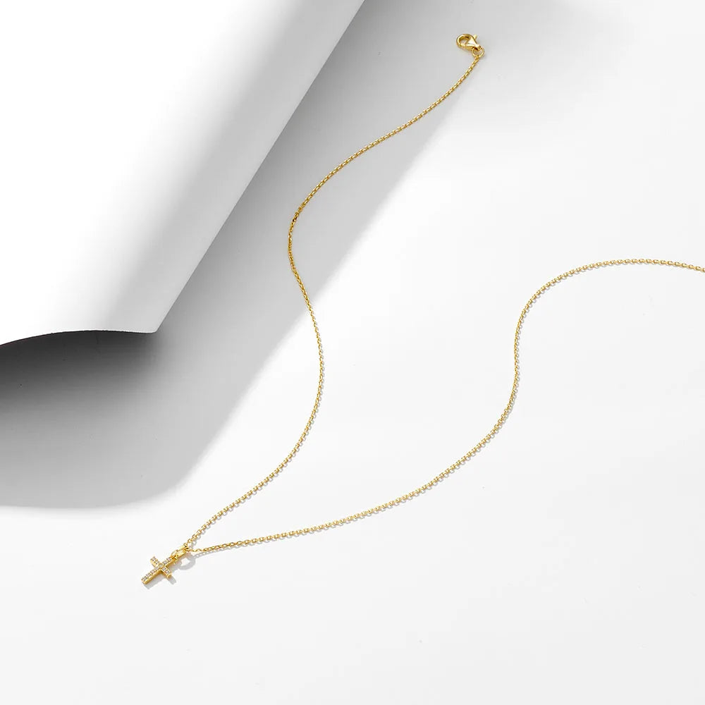 ファッションジュエリー シンプル クロスペンダント チェーン チョーカーネックレス 18Kゴールドメッキ 925スターリングシルバーネックレス レディース メンズ