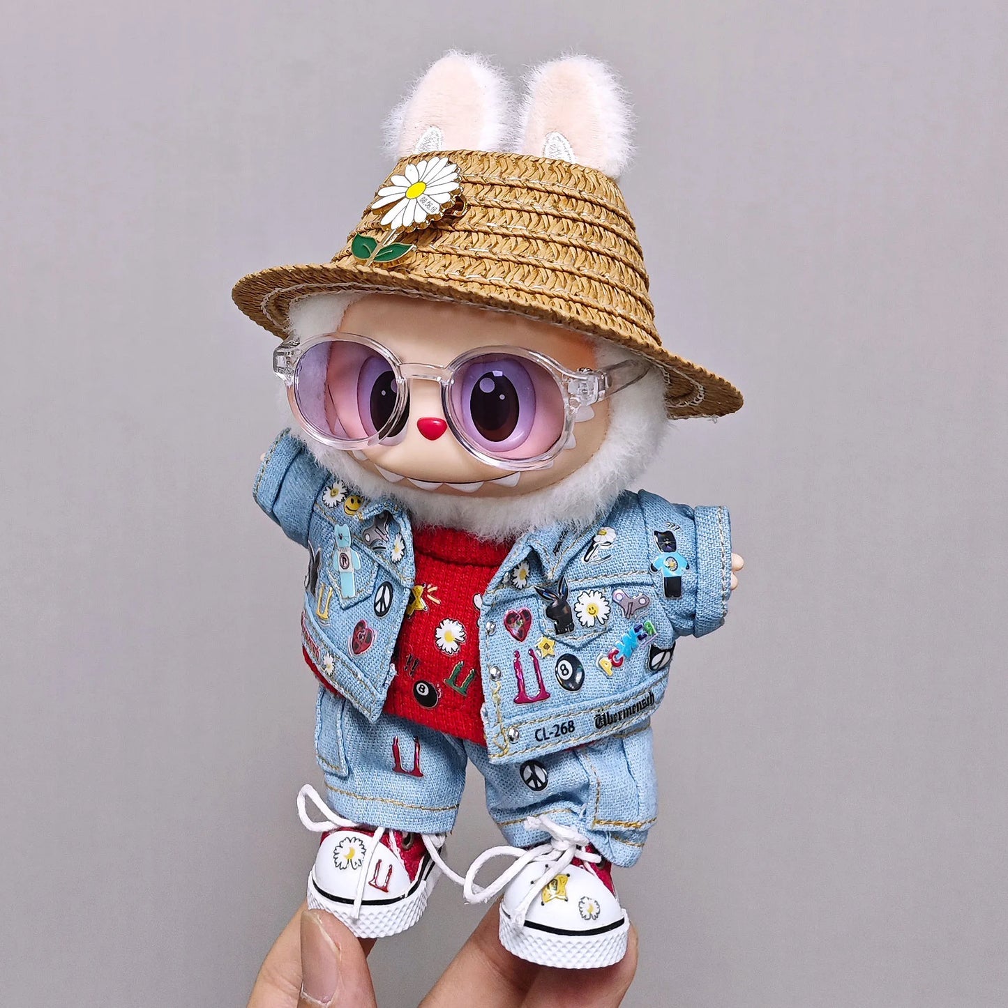 High-quality for Labubu Kids' Clothing 15cm - 17cm Western Denim Clothing and Shoes Set Labubu Universal Clothing