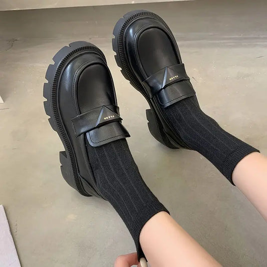 Women's Summer Footwear Loafers Shoes for Woman 2024 Office Round Toe Black Low Heel Elegant with Discount Genuine Mark Stylish
