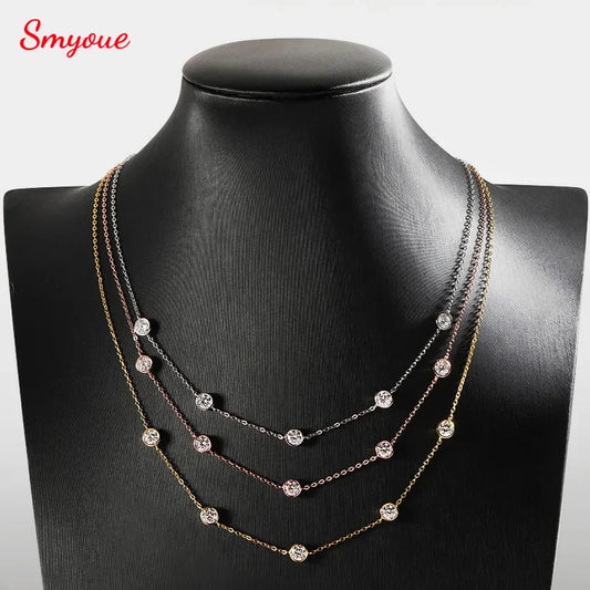 Smyoue Bubble Each 5mm All Moissnaite Necklaces for Women Luxury Female Neck Chain 100% Sterling Silver S925 Fine Jewelry GRA