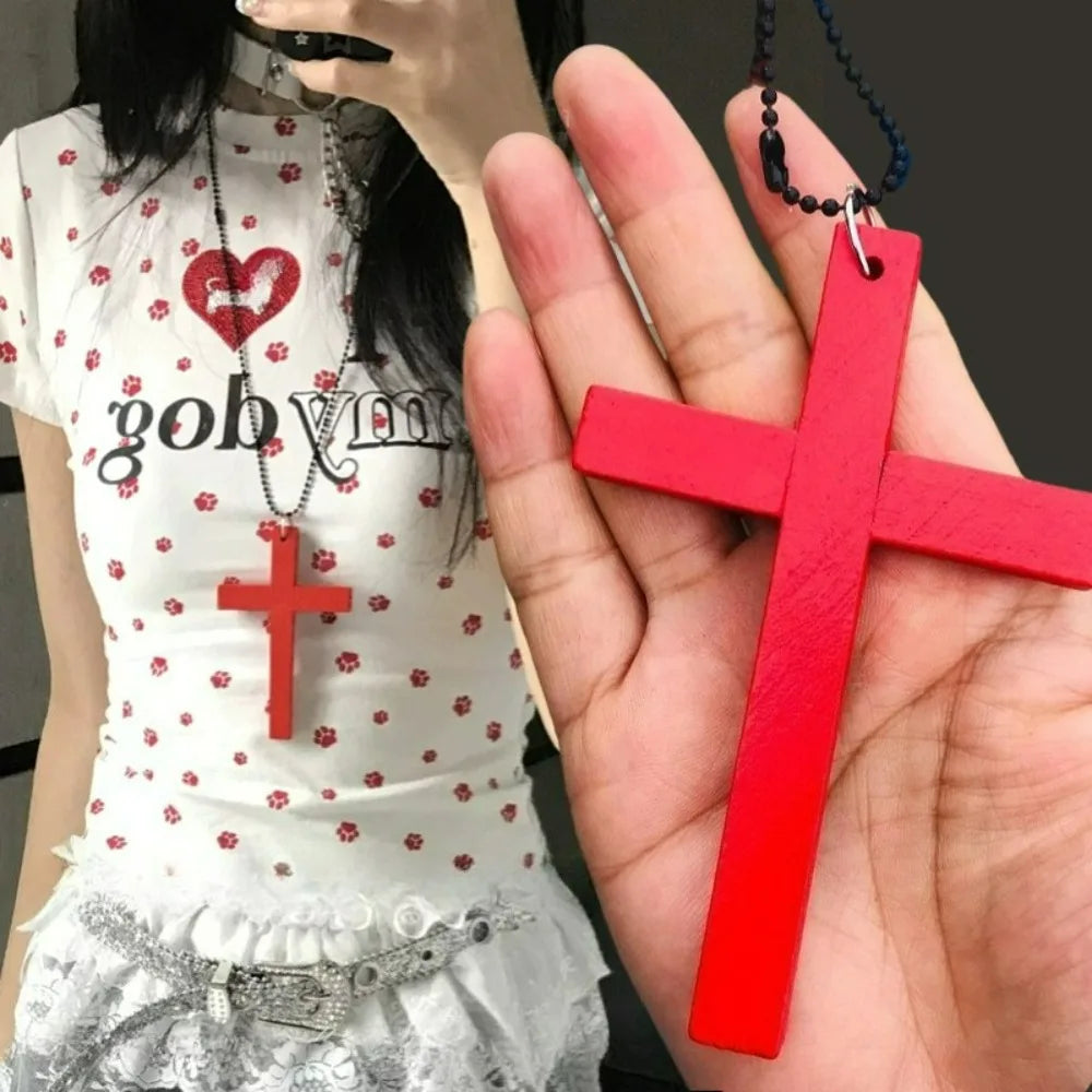 クールなパンクゴシックウッドクロスペンダントネックレス スパイシーガールズ 個性的 ヴィンテージ ヒップホップ メンズ レディース Y2K ネックレス パーティー ジュエリー ギフト