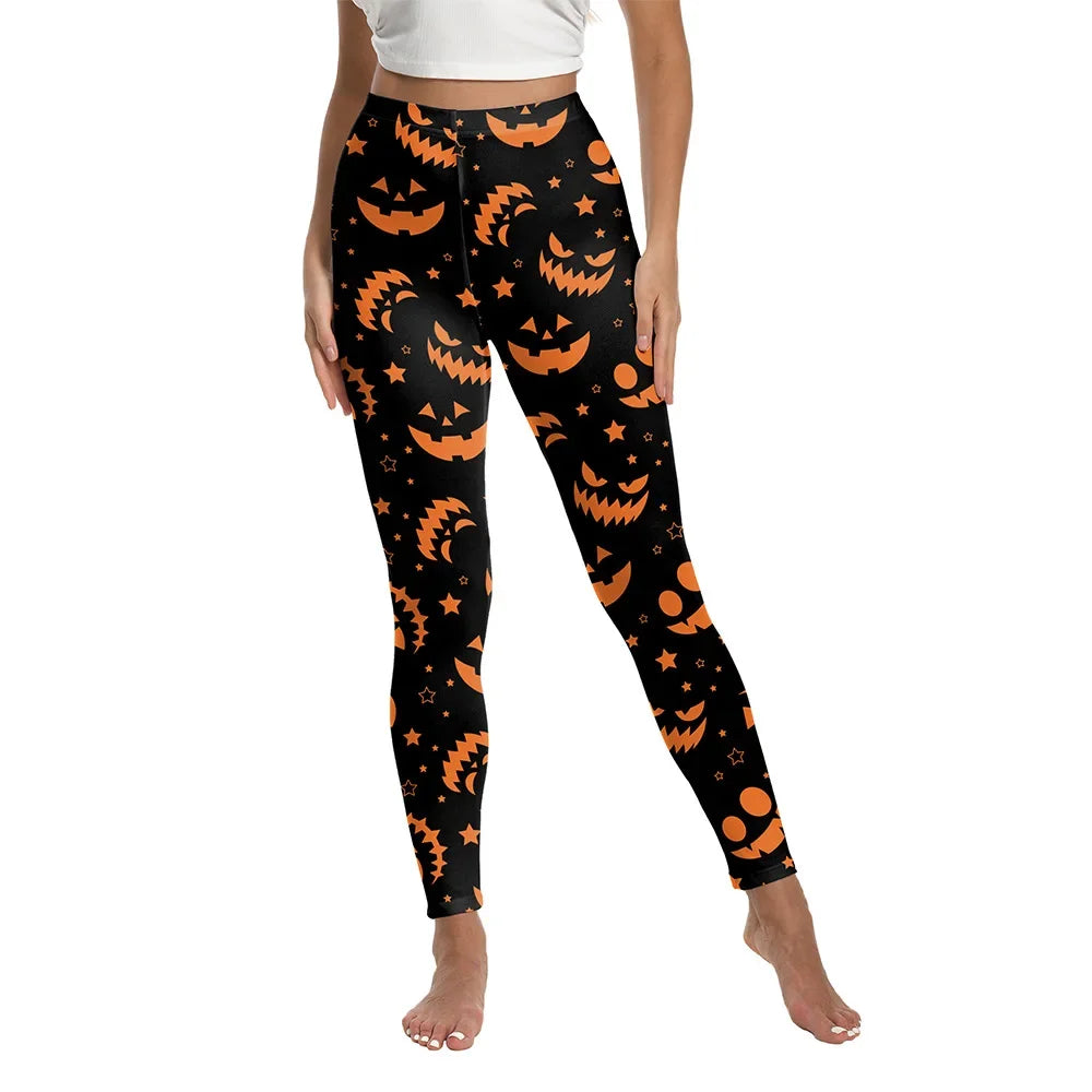[You're My Secret] New Female Pants Halloween Women's Pumpkin Print High Waist Outdoor Sports Casual Gothic Leggings Trousers