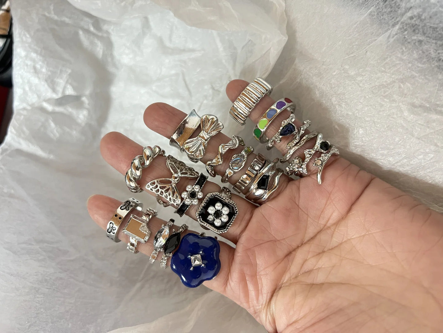 ヴィンテージ シルバーメッキ クロスリングセット レディース ゴシック パンク スチームパンク バタフライリングセット パーティー ファッション ジュエラー