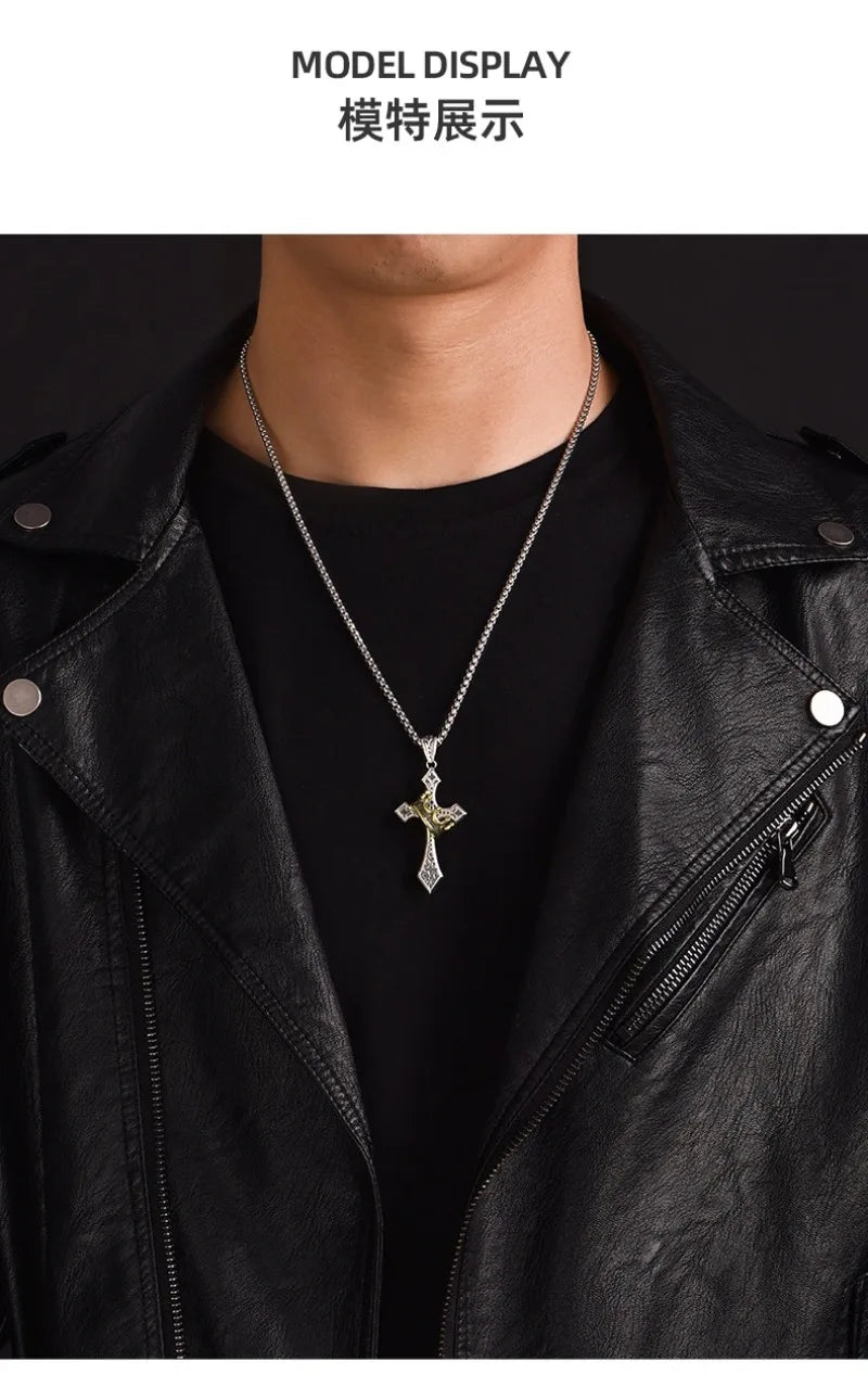 ファッションパンククラウンクロスネックレスメンズレトロヒップホップ銅カップルペンダントセーターチェーンジュエリーアクセサリーホリデーギフト