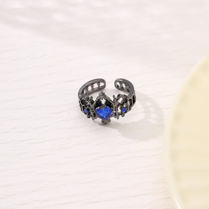 ゴシッククロスクラウンラブハートリングレディースメンズヴィンテージイレギュラー調節可能なオープニングリングハロウィンパーティージュエリーアクセサリー