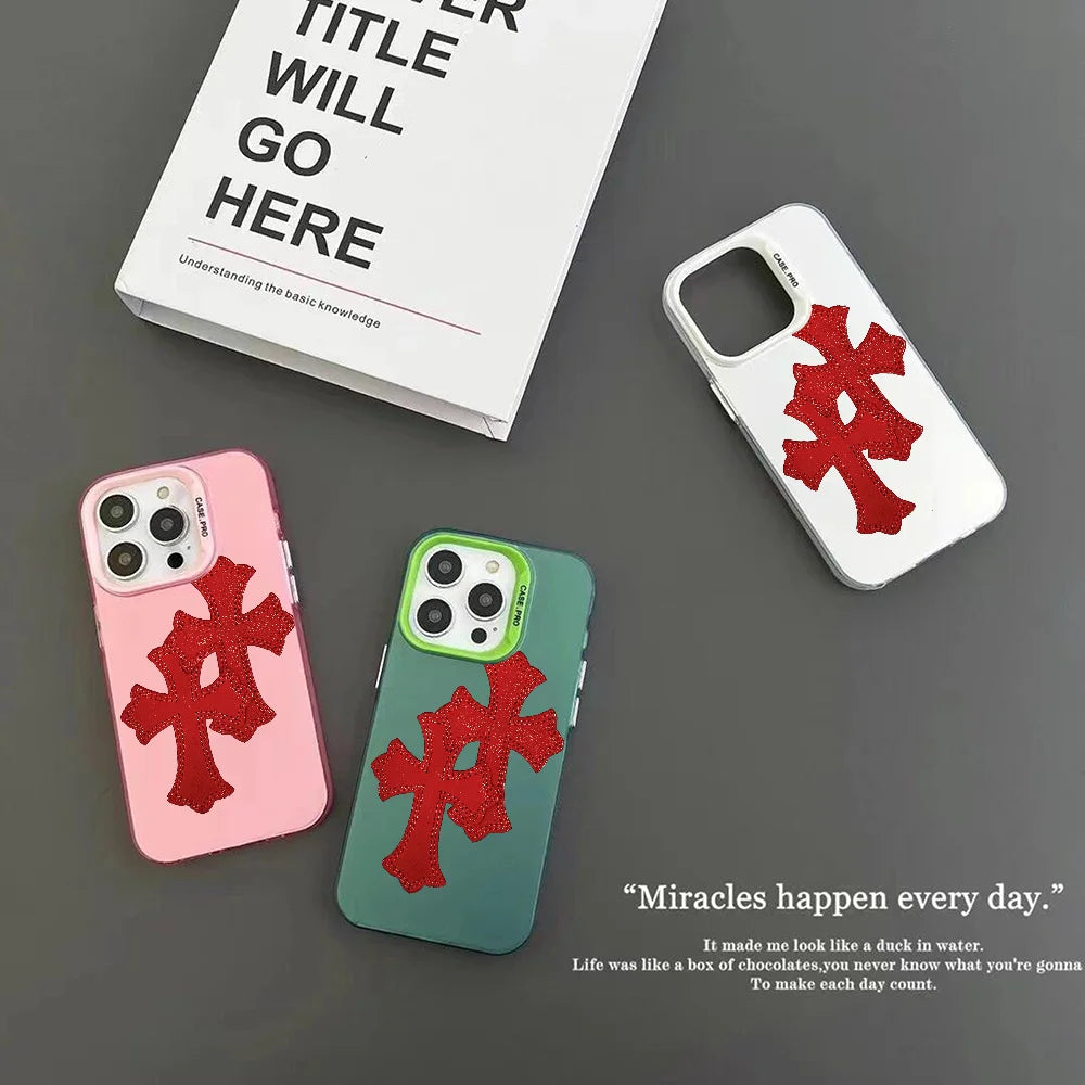 クールなクロスファッションラグジュアリー電話ケースIMDカラーシルバーシェルiPhone 16 15 14 13 12 11 Pro Max Plus用