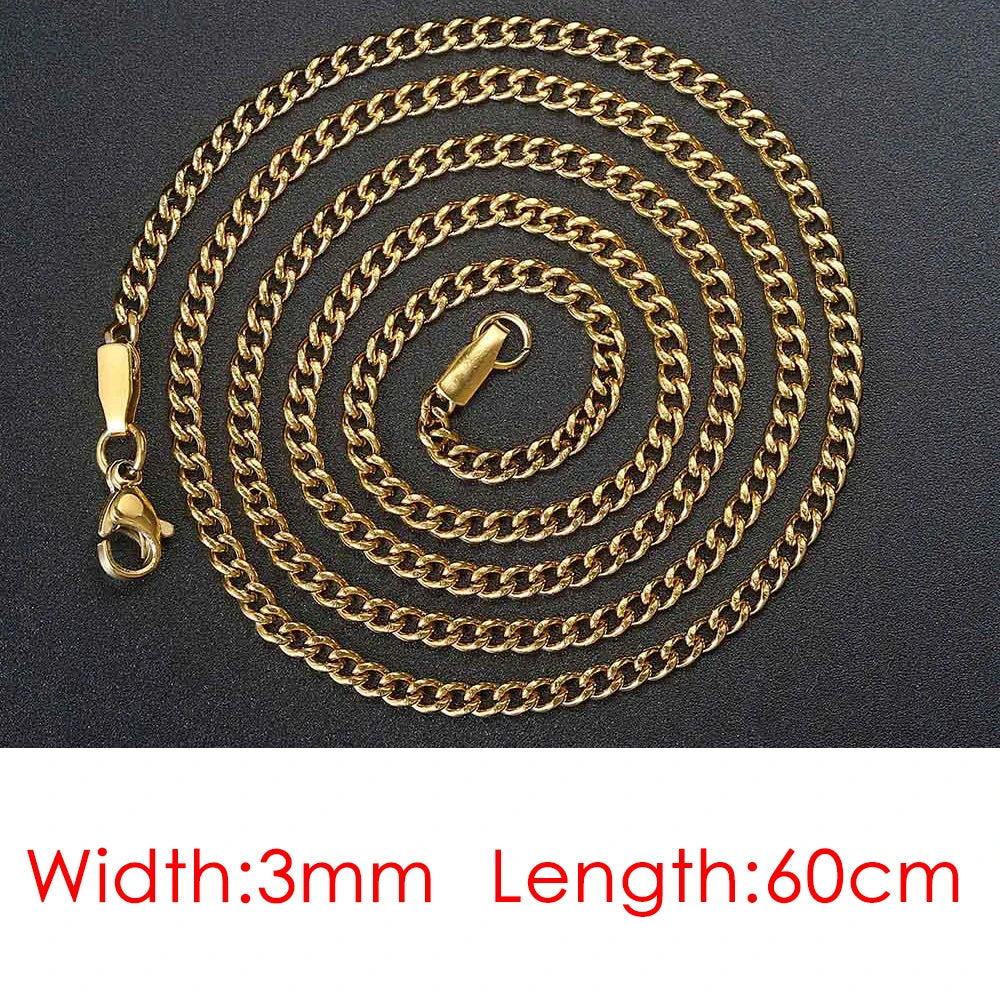 メンズ キューバンチェーンネックレス 3/5mm 60cm ステンレススチール ミニマリスト シルバーカラー ファッション ヒップホップ ジュエリー トレンド アクセサリー ギフト