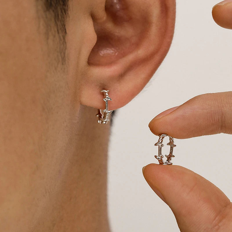 ゴシックシルバーカラーソーンズフープイヤリングレディースメンズティーンズパンクファッショントレンディパーティージュエリー美的アクセサリー Ушные Гвозди