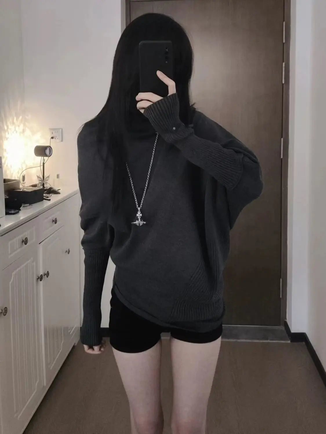 秋冬 レイジースタイル ニットシャツ トップス サブカルチャー ルーズニットTシャツ Y2K カジュアル アメリカンセーター レディース ジャンパー ニットウェア