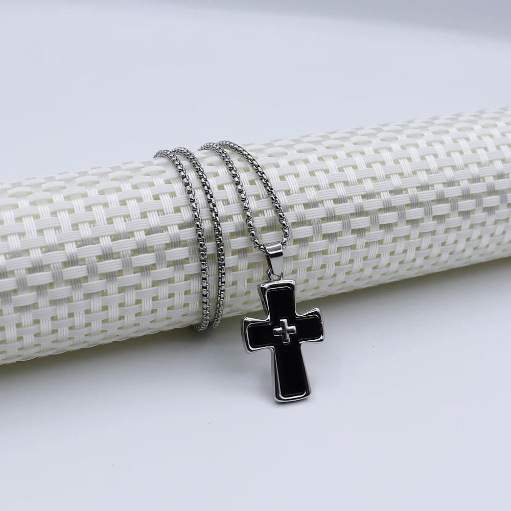 1 Piece Cross Pendant Necklace Men Tide Titanium Steel Niche Design Hip Hop Style Sweater Chain Women Holiday Gift
