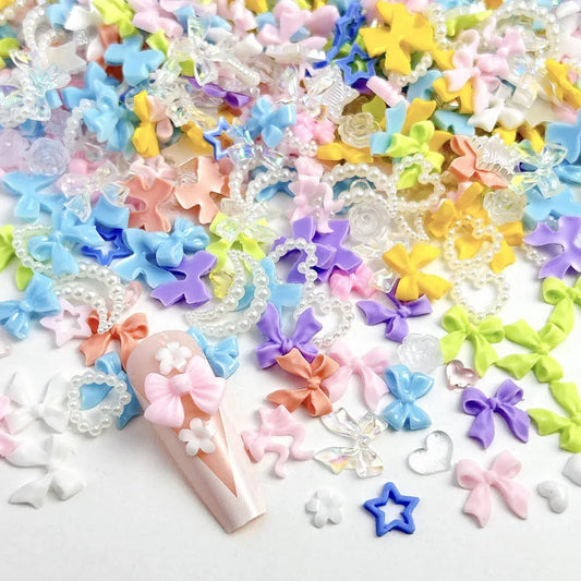 100PCS Random Mixed Strawberry Flowers Nail Charms Sweet Resin Flatback Moon Nail Art Decoration Accessories Manicure DIY