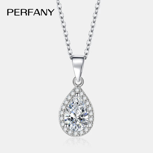 PERFANY 1CT Pear Cut Moissanite Necklace for Women S925 Pure Silver Sparkling Diamond Pendant Luxury Jewelry Party Gift