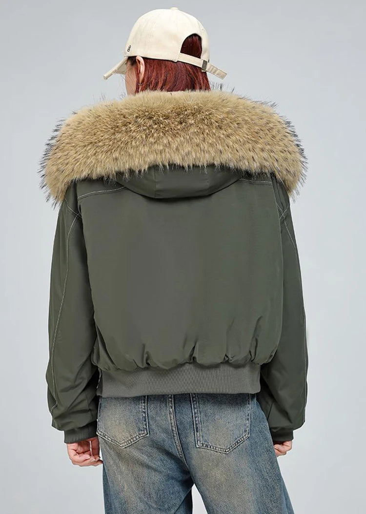 アメリカンスタイル レトロ ファーカラー イミテーションミンクファー フード付き コットンパッド入り ジャケット レディース&amp;メンズ ゴシック ヒップホップ カジュアル ジッパー パーカー