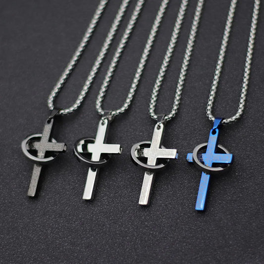 4 Colors Men Cross Necklace Stainless Steel 60cm Pendant Collar Gift For Boyfriend Accessories Homme Hiphop Rock Jewelry Joias