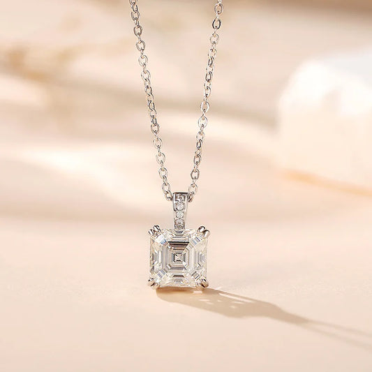 4 Claws 100% 925 Sterling Silver Real 3ct Asscher Moissanite Pendant Necklace for Women Sparkling Party Fine Jewelry Gifts