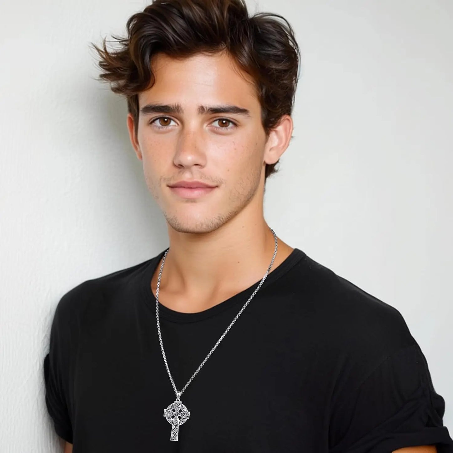 Celtic Cross Necklace for Men Women 925 Sterling Silver Celtic Cross Pendant Evil Eye Necklace Irish Trinity Knot Jewelry