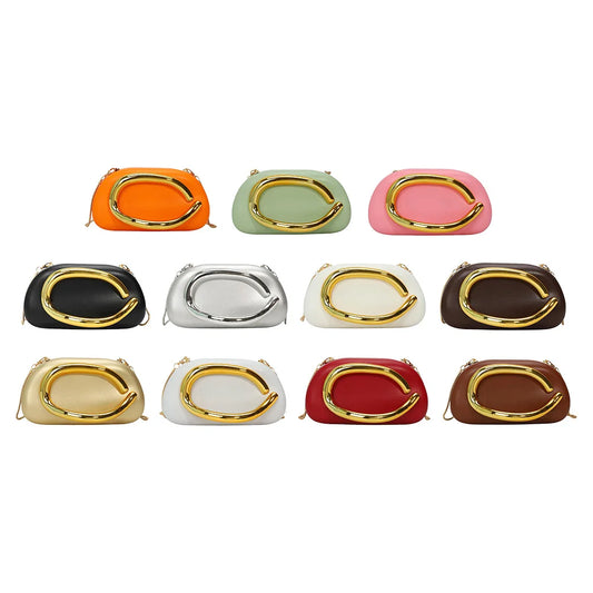 Women PU Leather Trendy Clutch Purses Solid Color Metal Decoration Evening Bag Hand-held Shoulder Clutch Bag for Wedding Party