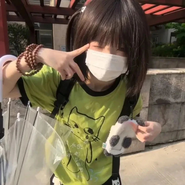 Summer subculture harajuku T Shirt women Mujer Y2k Grunge Short Sleeve T-shirt japanese Cute O-neck kawaii Cartoon Tees Tops