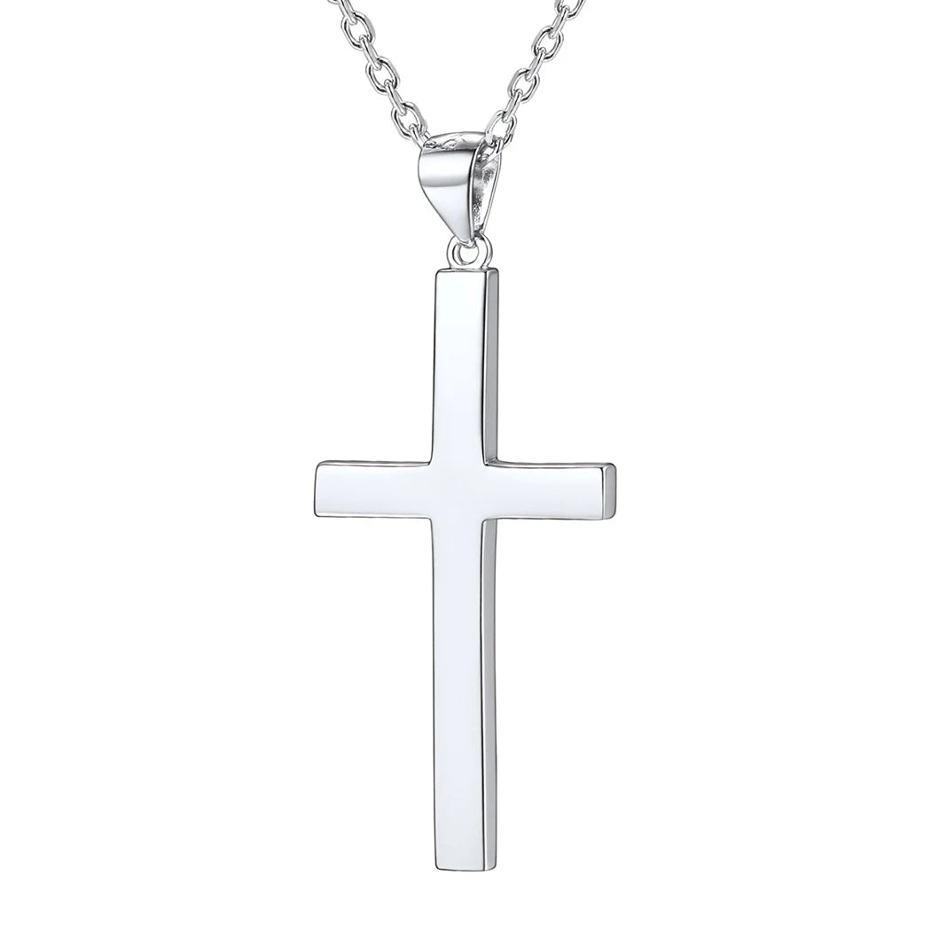 U7 925 Sterling Silver Cross Necklace 4.4g Shiny Cross Pendant Rolo Chain Minimalist Religious Christian Unisex Jewelry Gift