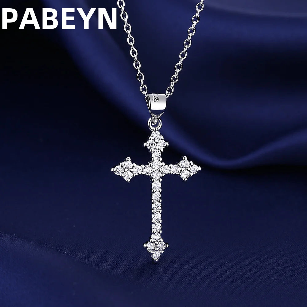 925スターリングシルバークロスペンダントネックレス、AAAAAジルコン象嵌、ユニセックスファッションヒップホップスターリングシルバーチェーンジュエリー