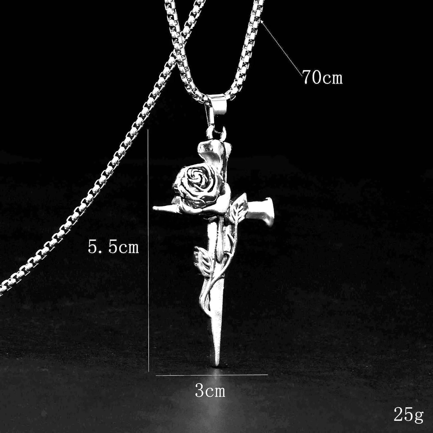 Vintage Rose Flower Cross Personality Trendy Jewelry for Men and Women Long Necklace Hip Hop Couple Alloy Pendant Sweater Chain
