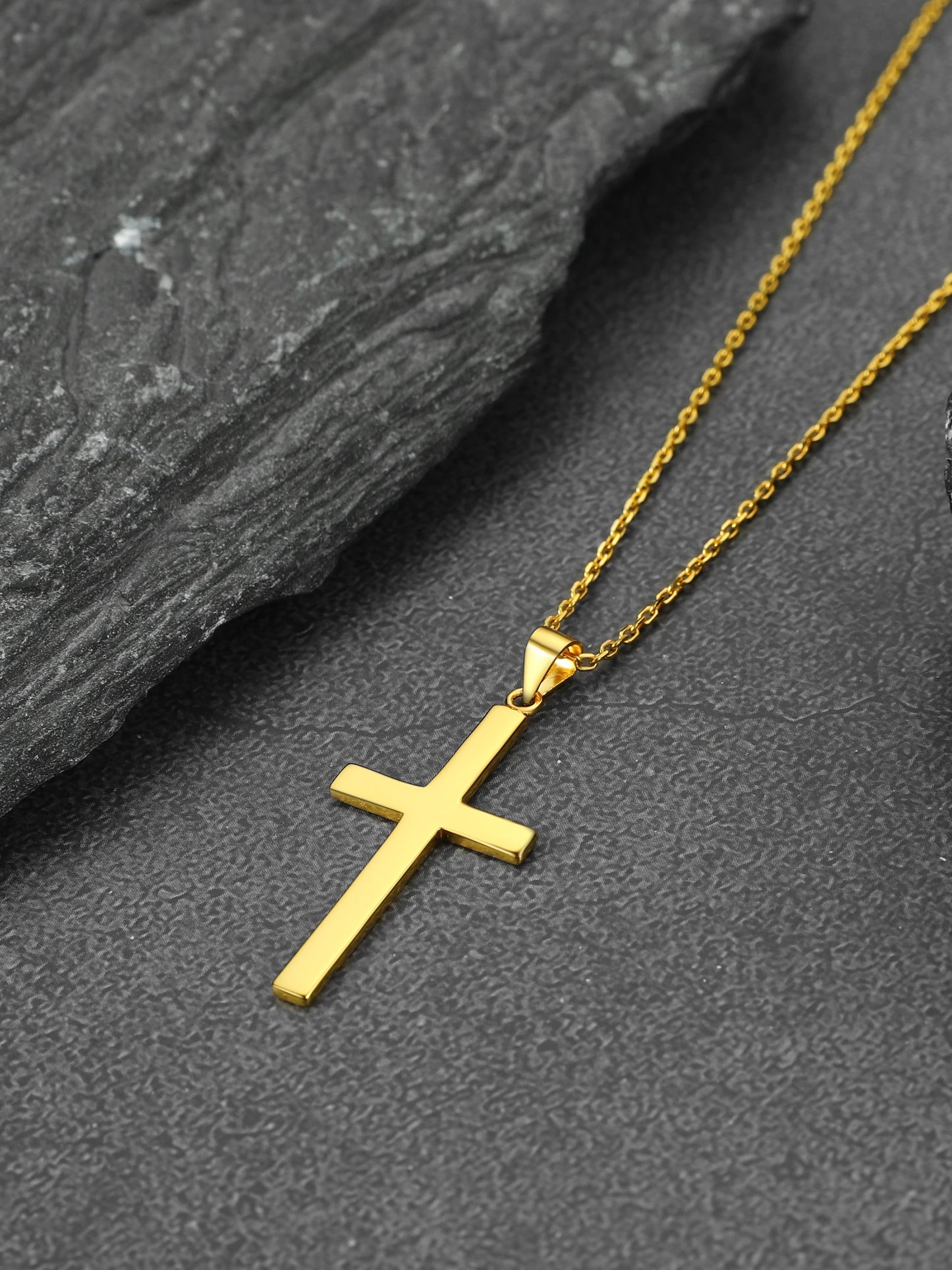 U7 925 Sterling Silver Cross Necklace 4.4g Shiny Cross Pendant Rolo Chain Minimalist Religious Christian Unisex Jewelry Gift