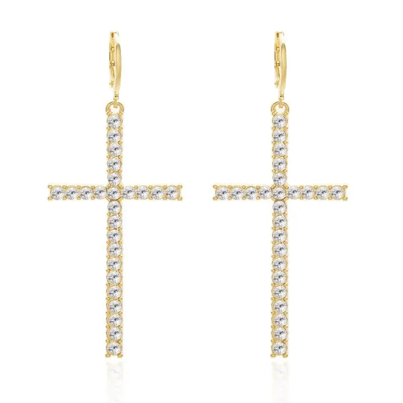 ファッションジルコンクリスタルクロスイヤリング レディース メンズ ゴシック パンク ヒップホップ イエス十字架ダングルイヤリング クリスチャンパーティージュエリー
