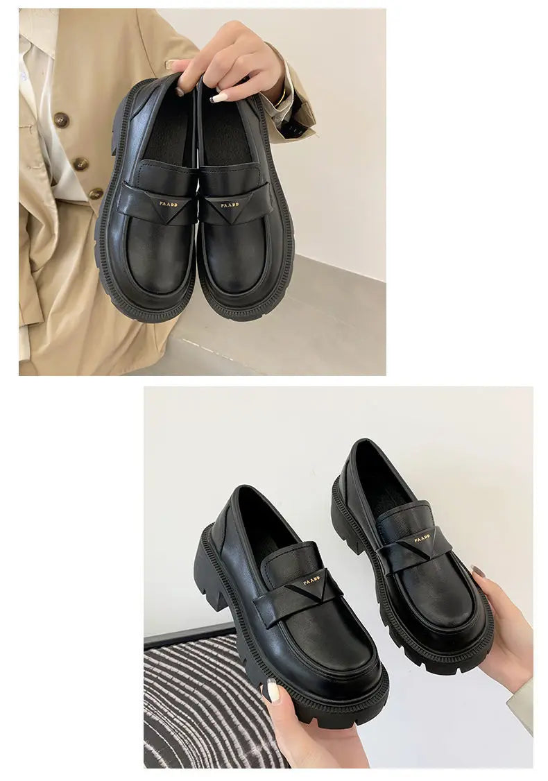 Women's Summer Footwear Loafers Shoes for Woman 2024 Office Round Toe Black Low Heel Elegant with Discount Genuine Mark Stylish