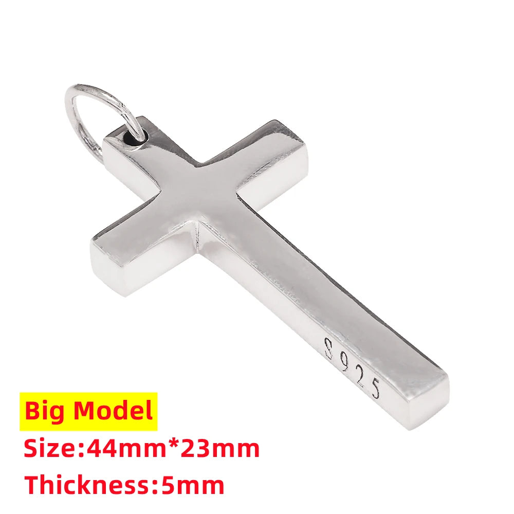 Real Solid 925 Silver Cross Pendant for Men Women Minimalist High Polished Fashion Classic Jesus Christian Prayer Jewelry
